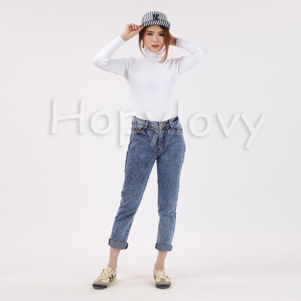 HOPYLOVY SALE Celana Highwaist Wanita Plain Boyfriend Jeans BF ACID