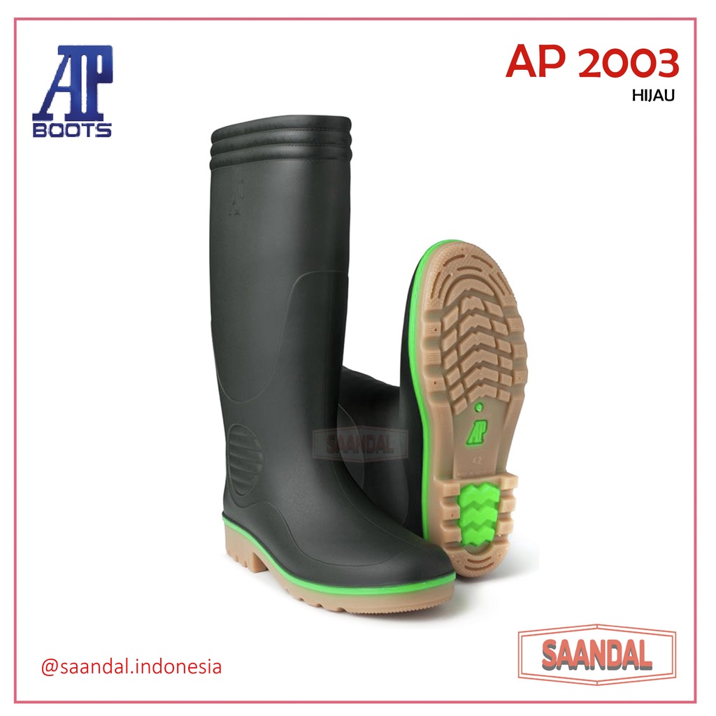 Sepatu Boots Air Tinggi Safety AP 2003 Hijau Perkebunan Tahan Air