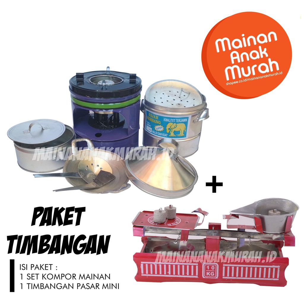 Paket Timbangan Kompor Mainan  Mini Timbangan Pasar Set 