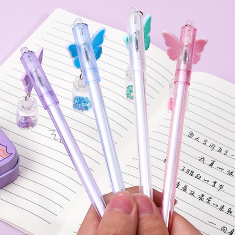 1pc Cute Butterfly Bottle Pendant 0.5mm Black Ink Gel Pen School Office Stationery Supplies