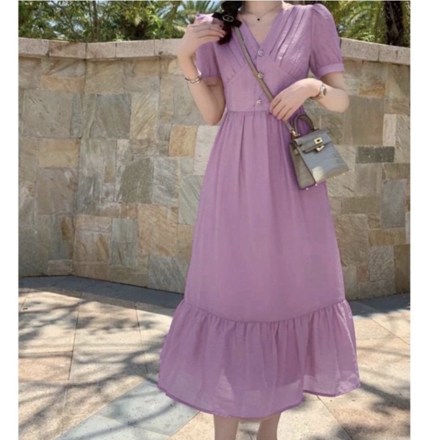 CASUAL KOREAN MIDI DRESS BABY DOLL PREMIUM CHIFFON ALL SIZE MUSTARD