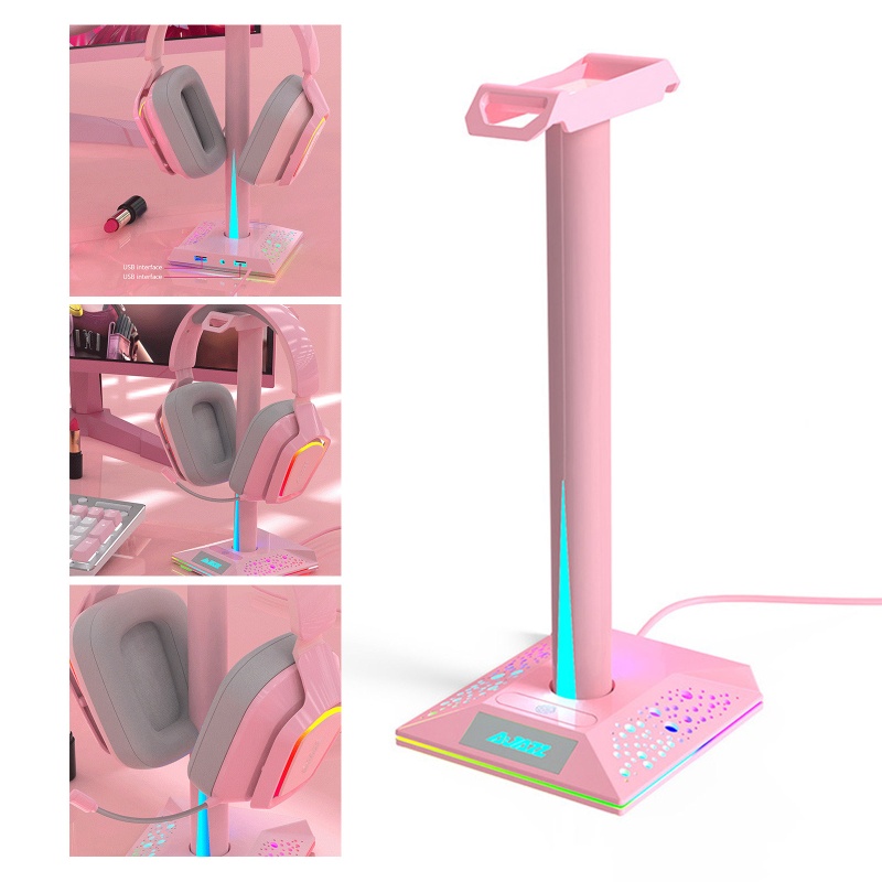 Btsg Stand Headphone Gaming Anti slip Dual RGB Dengan Port USB 3.05mm AUX Untuk Rumah / Kantor