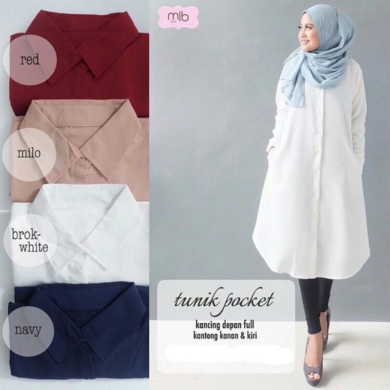 Tunik Pocket Jumbo tunik polos tunik muslim baju atasan wanita baju jumbo long tunik putih