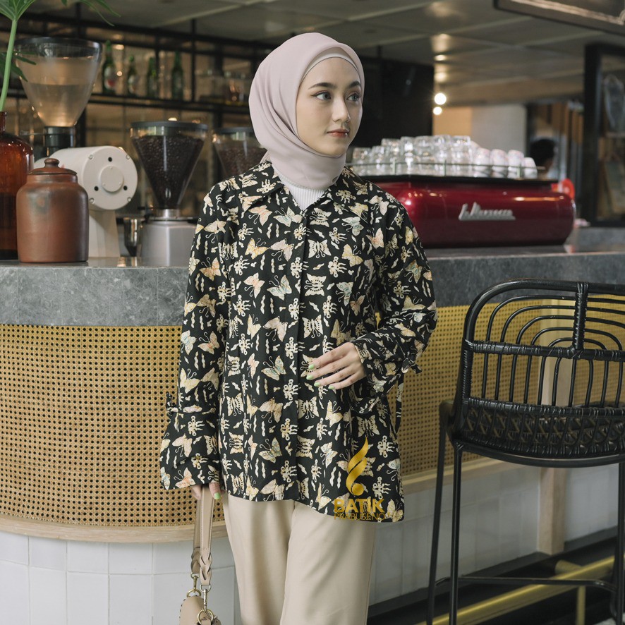 PRABUSENO // ANJANI ATASAN BATIK WANITA LENGAN PANJANG BAJU BLOUSE KERJA KANTORAN MODERN KEKINIAN PR