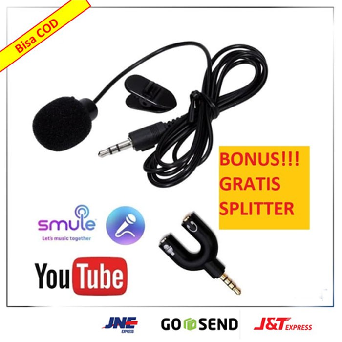 Trend-PAKET 2in1 Mic Clip on Gratis Audio Splitter untuk Youtuber Vlogger Smule untuk Rekaman