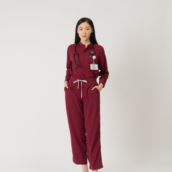 Baju Jaga MANDARIN LS - MAROON Scrubs Theatre Blues First Line Lengan Panjang