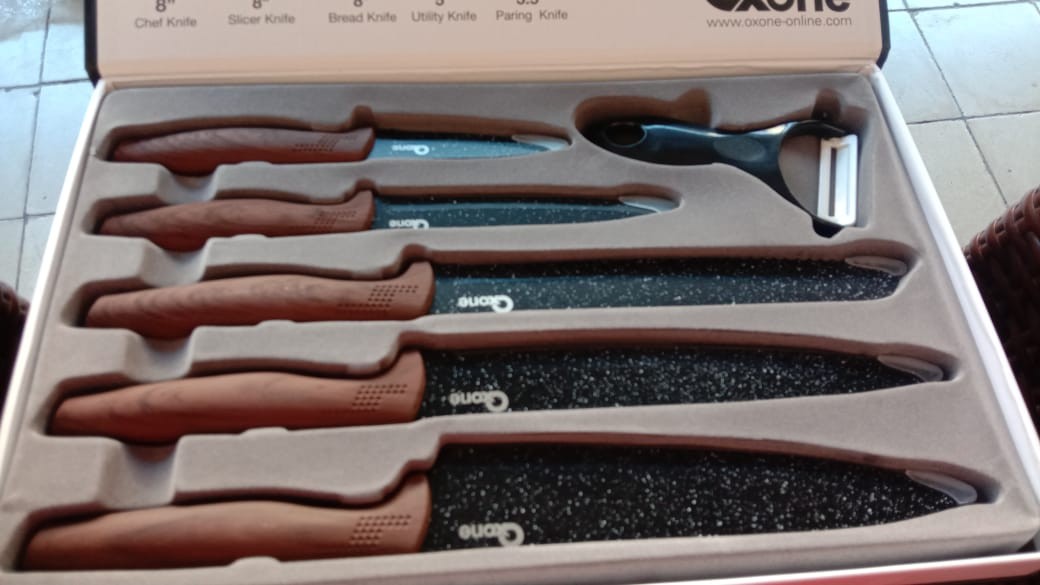 Oxone Ox 605 Pisau Set Black Marble 6 In 1