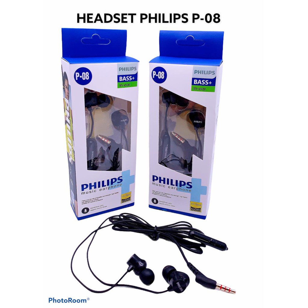 Headset handsfree earphone PHILIPS P08 PHP-100 PH-02 AT-036 / QP-A036 SUPER BASS + MIC PACK IMPORT