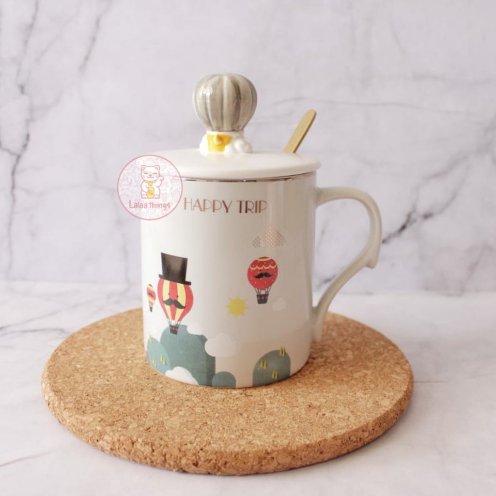 Cangkir Gelas Lucu Happy Trip | Gelas Lucu | Gelas Unik | Gelas Porcelain | Gelas Import