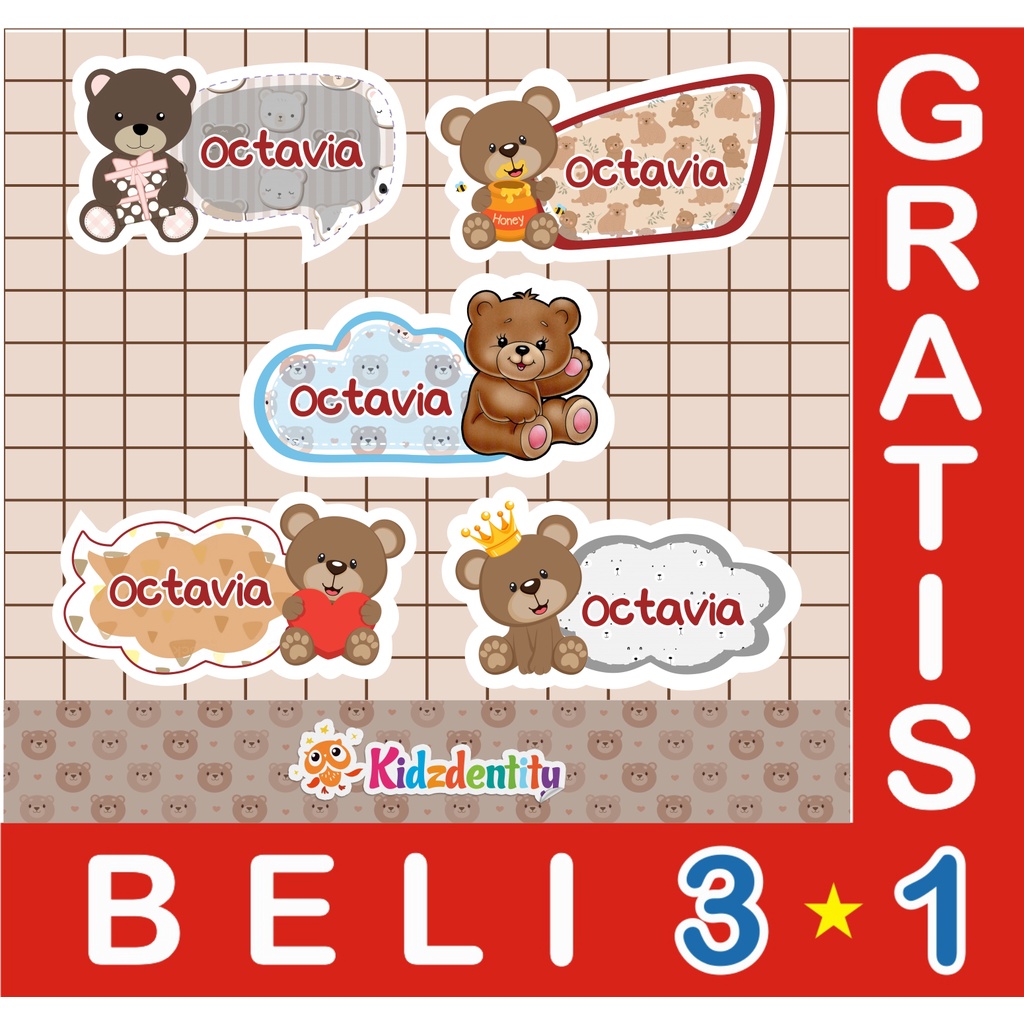 

LABEL NAMA CUTE TEDDY BEAR