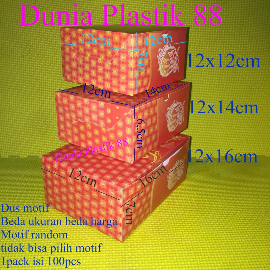 Isi100pcs Dus Kue Motif 12x12cm 12x14cm 12x16cm Box Kotak Kertas Tempat Snack Hajatan Kue Aqua 8825