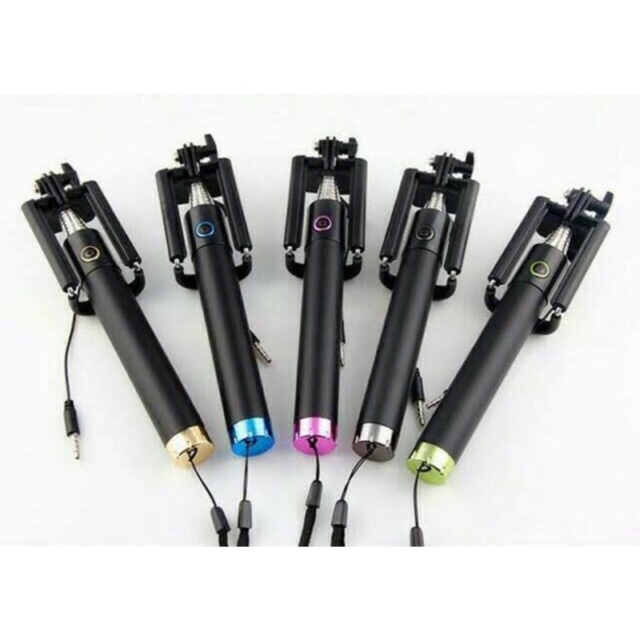 Tongsis kabel lipat full black selfie stick