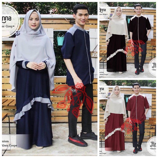 Ruairu SET CP SYARI ANNA AZZAM FREE BERGO GAMIS SYARI COUPLE MOSCREPE 3 WARNA Murah