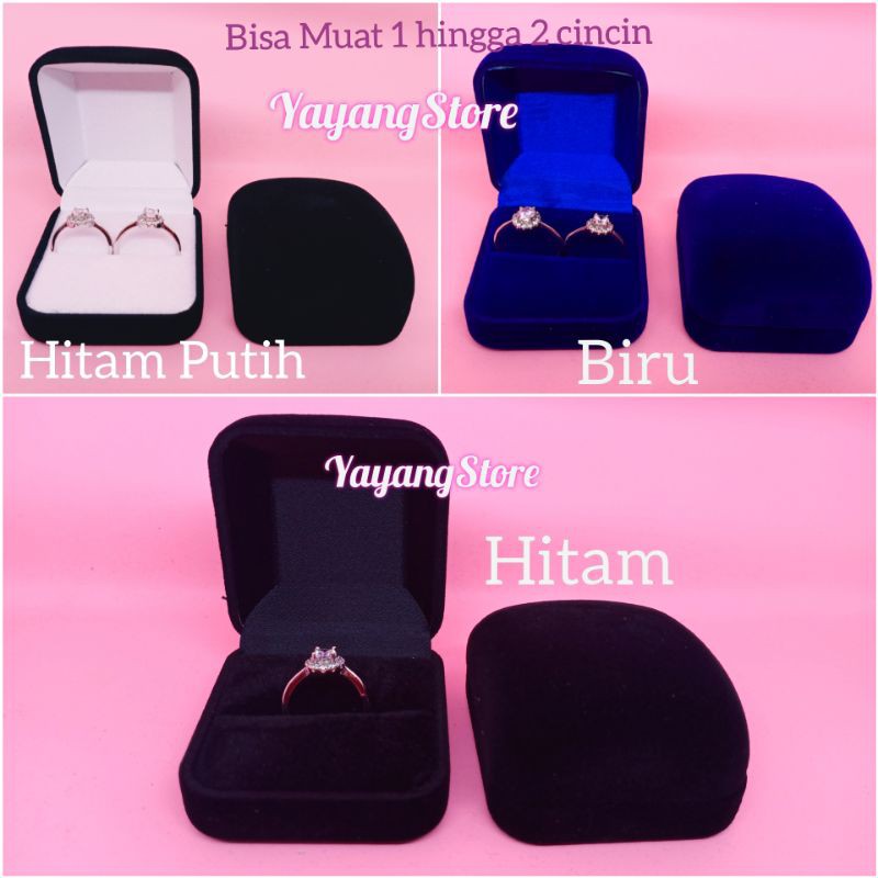 KOTAK CINCIN / TEMPAT CINCIN / BOX CINCIN ANTING KALUNG 2 CINCIN BELUDRU MERAH BIRU HITAM IMPORT