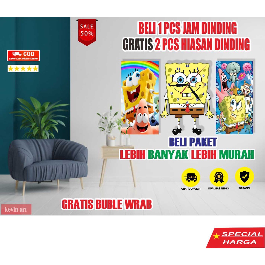 JAM DINDING BESAR KARAKTER SPONGEBOB 1 SET HIASAN DINDING MURAH UNIK ARTISTIK DEKORASI KAMAR TIDUR ANAK MINIMALIS MODERN MEWAH AESTHETIC CUSTOM STIKER DINDING PAJANGAN DINDING ARTISTIK SERBA SERBI PERLENGKAPAN DEKORASI PERNAK PERNIK HIASAN RUMAH GANTUNGAN