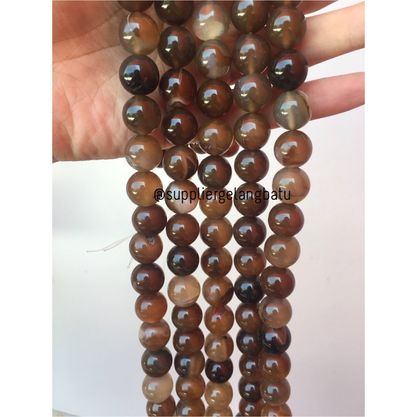 bahan manau 14mm coklat putih onyx bahan carnelian gelang kalung brown necklackle pendant jewelry