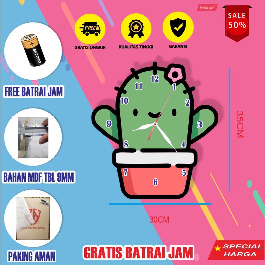 JAM DINDING UNIK DAN LUCU GAMBAR KAKTUS ANIMASI KATUS KARAKTER DEKORASI HIASAN DINDING KAMAR TIDUR ANAK WALL DECOR CUSTOM PAJANGAN DIDING TERLARIS HADIAH KADO KOLEKSI ANAK MINIMALIS KEREN UNIK MEWAH DISKON PROMO DIY