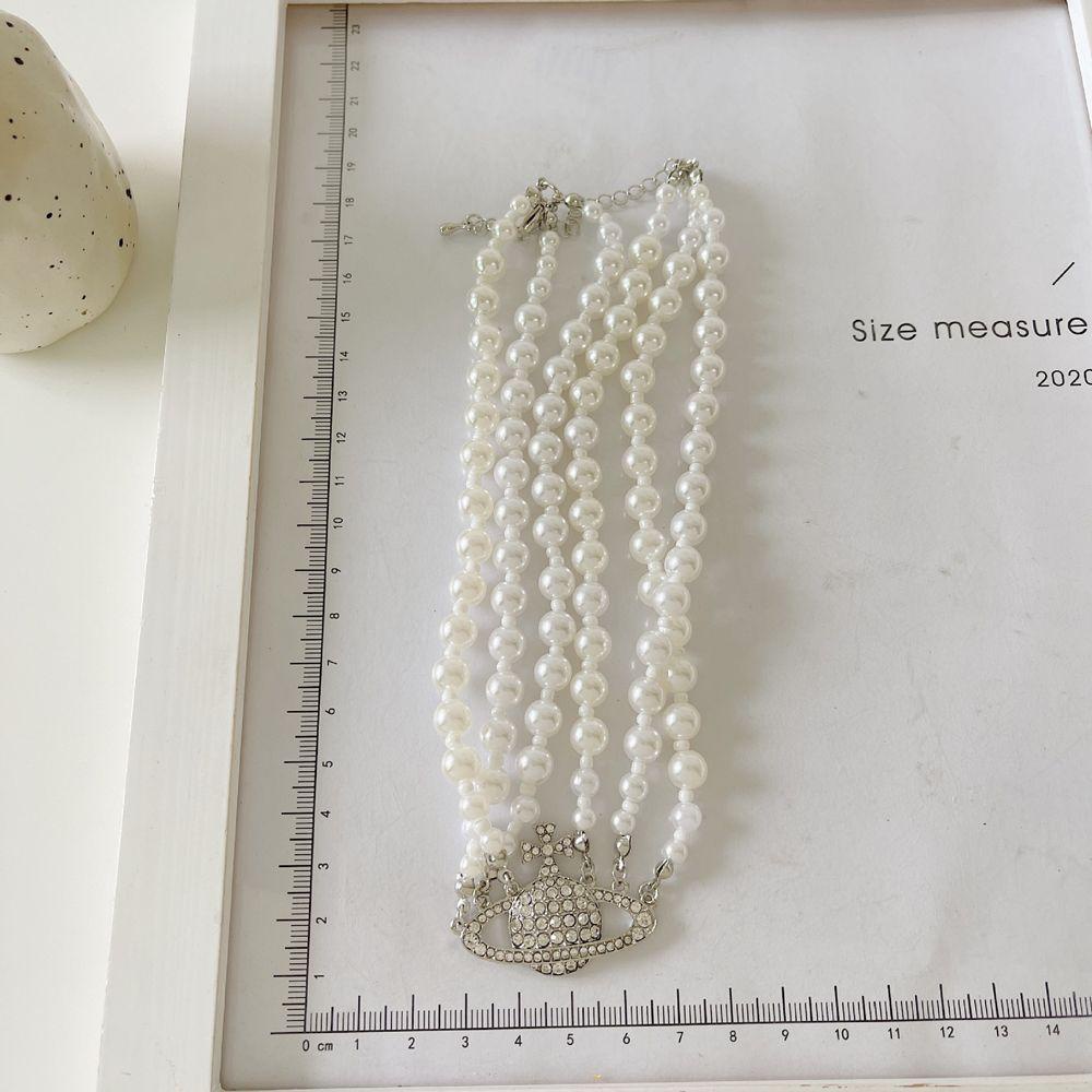 Needway Wanita Kalung Elegan Perhiasan Hadiah Mutiara Berlian Imitasi Salib Saturnus Liontin Alloy Perhiasan Aksesoris