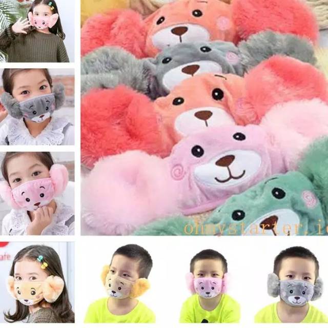 Masker Kain Bermotif Masker Penutup Mulut Telinga Anak Earmuff Masker Masker Penutup Mulut Anti Debu