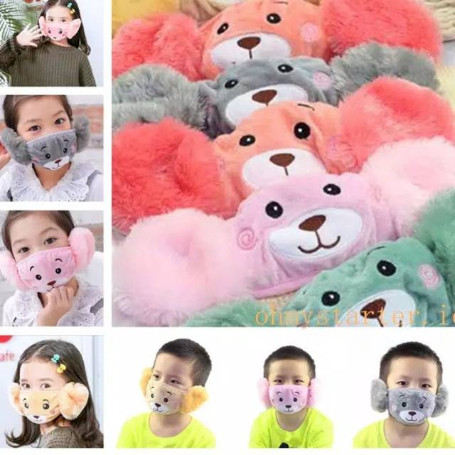 Masker Kain Bermotif Masker Penutup Mulut Telinga Anak Earmuff Masker Masker Penutup Mulut Anti Debu