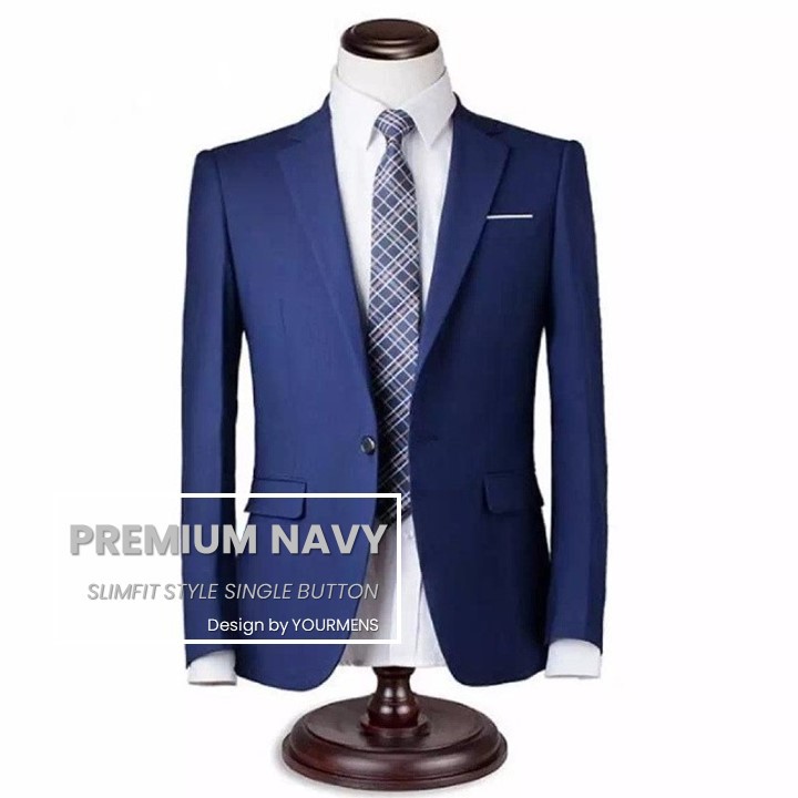 BLAZER PRIA KEREN SLIMFIT PREMIUM NAVY SINGLE BUTTON HIGH TWIST ORIGINAL NIKAYU