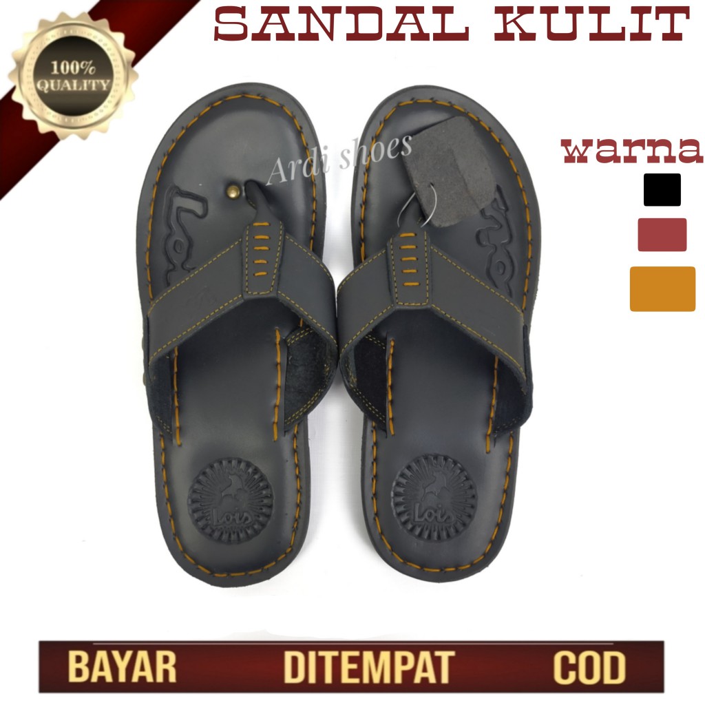 Sandal Kulit Jepit Cowok Sendal Santai Pria Casual Slop Japit Laki-laki Dewasa Warna Tan