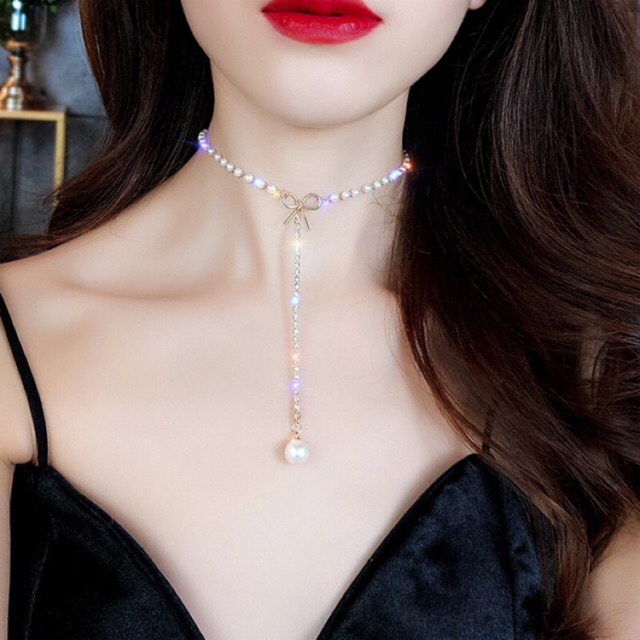 kalung k-11 choker berlian imitasi low cut sexy untuk wanita