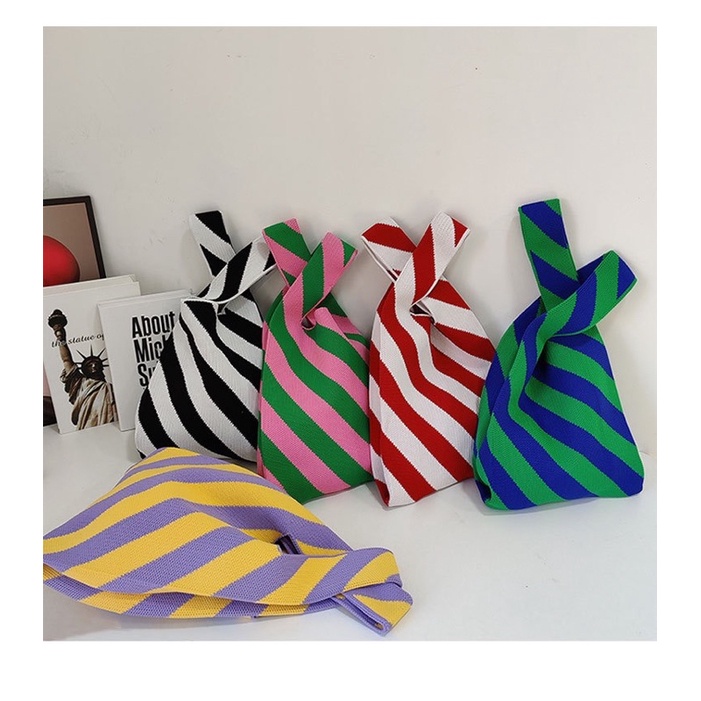 TAS WANITA 3140 - BUFFOLLOW Vacay Tote Bag Motif Garis Miring - Tas Bangkok Thailand Bufollow Bag - E1