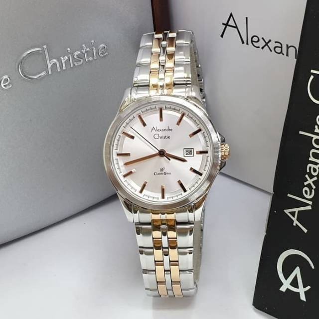 JAM TANGAN WANITA ALEXANDRE CHRISTIE AC 8402 SILVER ROSEGOLD ORIGINAL