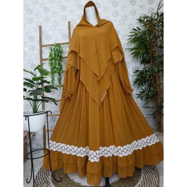 Gamis Wardiana Shakila renda original warna coklat