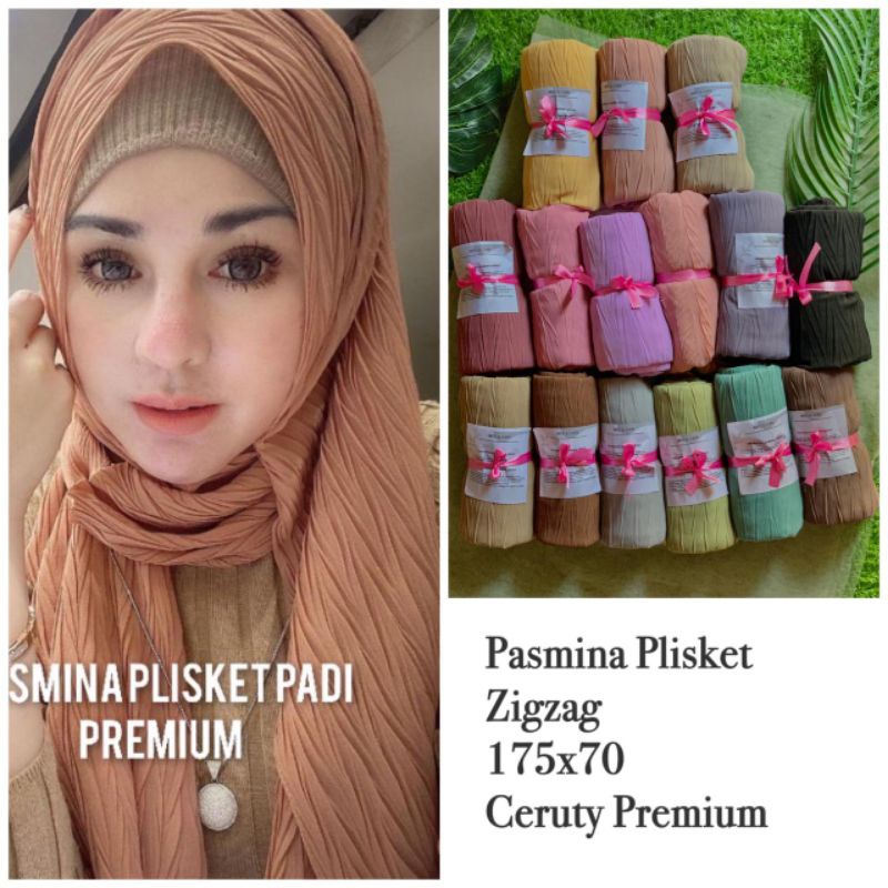 Pasmina Plisket Zafron Zigzag ceruty Premium