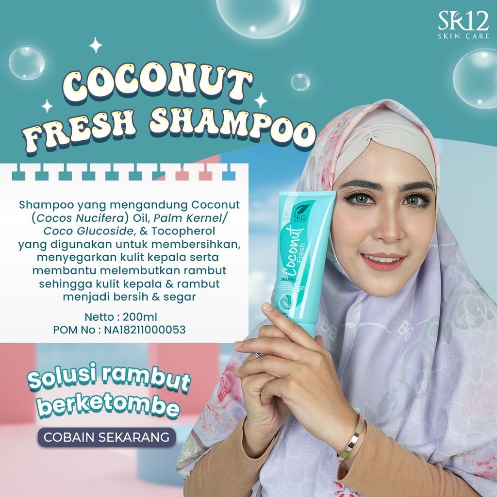 Coconut Fresh Shampoo SR12 Shampo Anti Ketombe Anti Bakterial Rambut Sehat Segar Hitam Berkilau