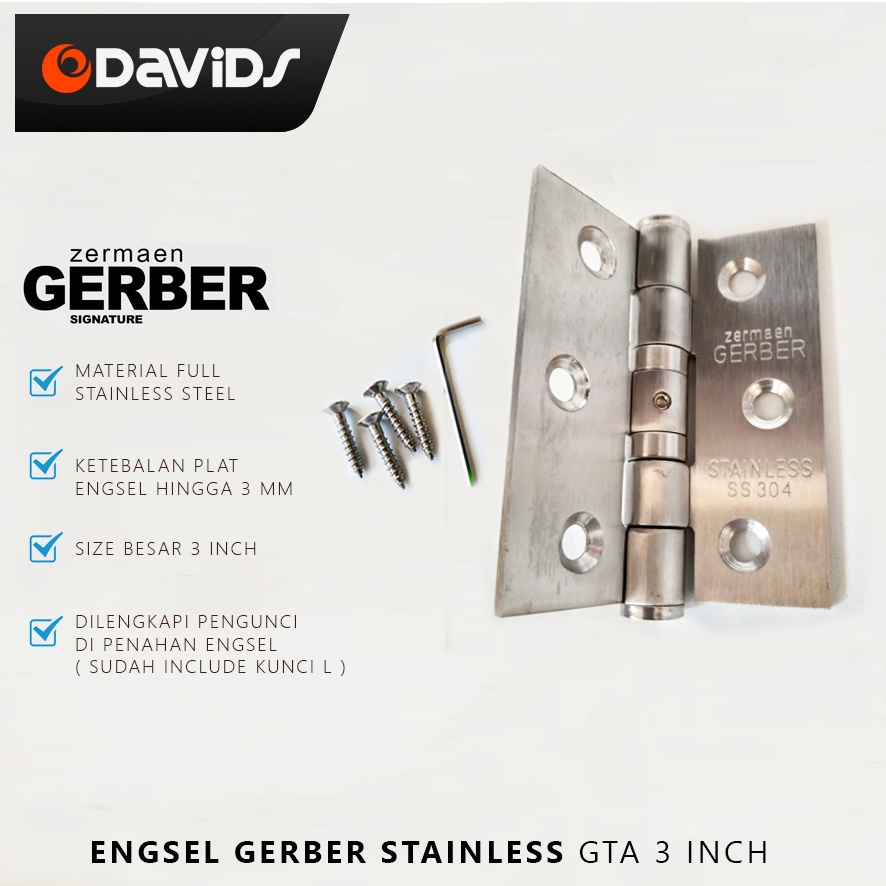 Engsel Pintu Jendela Rumah Kamar Kayu Stainless Stenlis Gerber 3 Inch