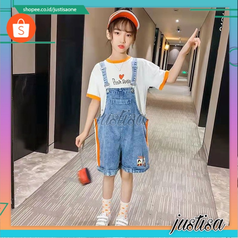 Promo !! Setelan overal anak cewek / setelan overal rabbit love pink couple ukuran 3-7tahun