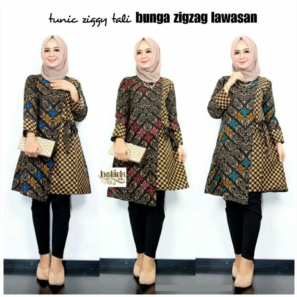 Tunik Ziggy Tali Motif Bunga Zigzag Lawasan Atasan Batik Wanita Terbaru Shopee Indonesia