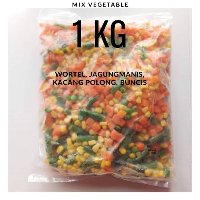 

Frozen Mix Vegetable 4 ways 1KG jagung manis kacang polong wortel buncis