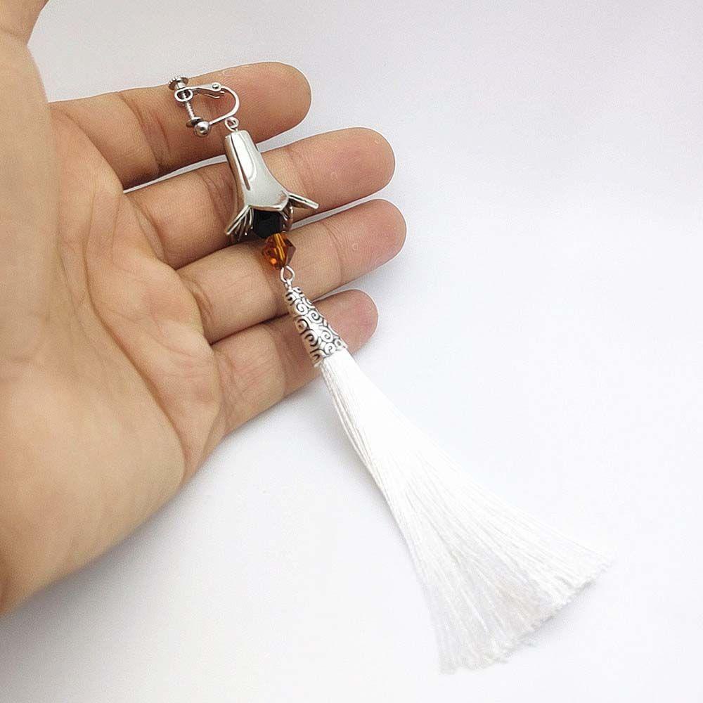 Needway   Genshin Impact Pendant Alloy Panjang Rumbai Cosplay Anting Perhiasan Peripheral Earrings Zhongli Telinga Klip