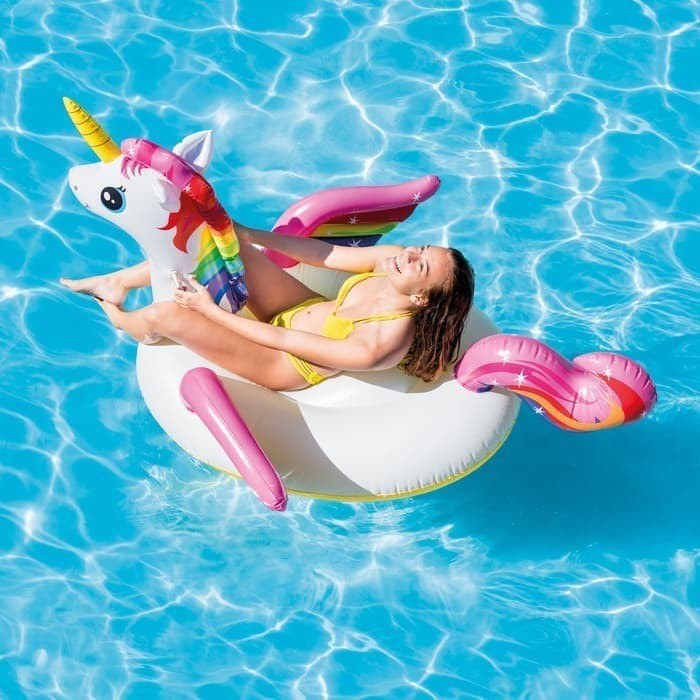 PELAMPUNG RENANG ANAK DEWASA UNICORN RIDE ON FLOATIES BAN RENANG INTEX 57561