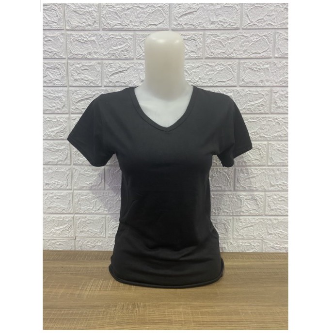 Kaos Polos Tebal V Neck Kaos Santai Wanita Lengan Pendek Deker V neck