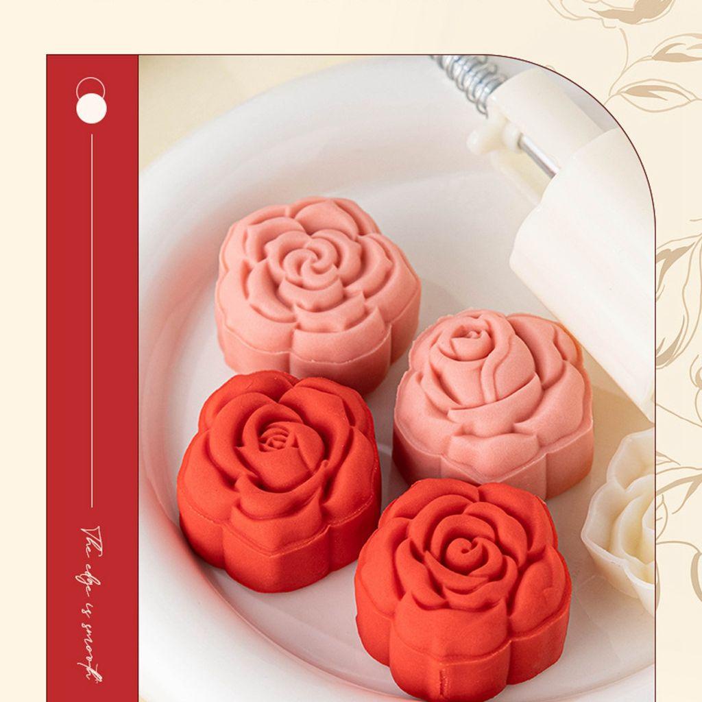 [Elegan] Cetakan Mooncake Mawar 1set Pembuatan Kue Kering Kreatif Pola Bunga Manual Mooncake Press