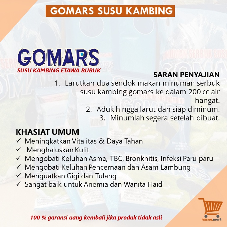 Susu Kambing Etawa Bubuk GOMARS Rasa Original - Coklat - Stroberi - Kemasan Kotak isi 200 Gram