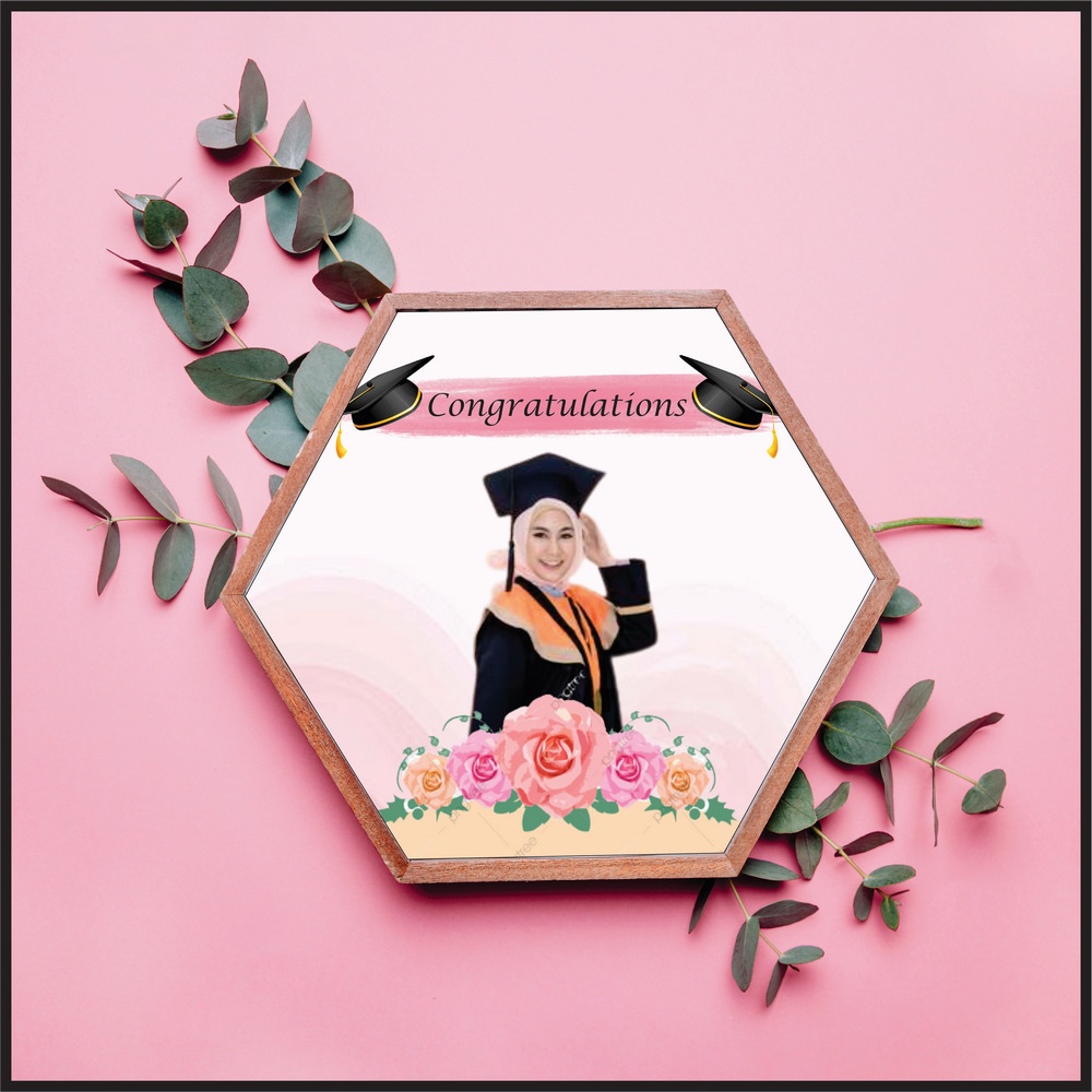 DESAIN CETAK BINGKAI HEXAGONAL KADO HADIAH ULTAH ANNIV WEDDING WISUDA