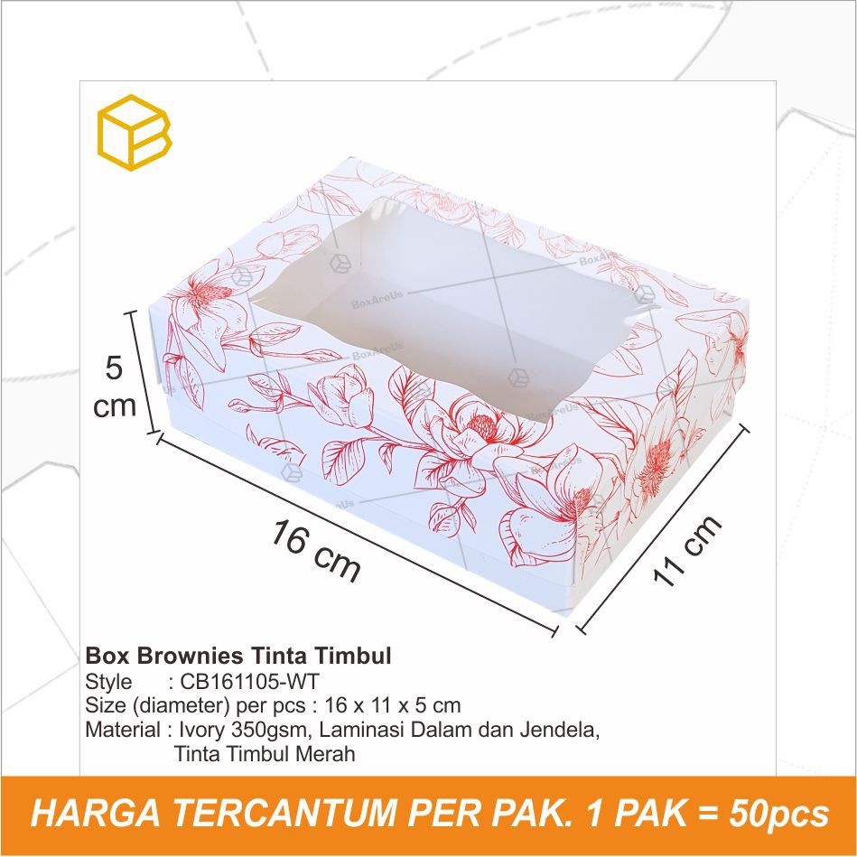 Box Brownies Packaging Dus Kue Kotak Souvenir Kardus Roti Cake | CB161105-WT (50pc)