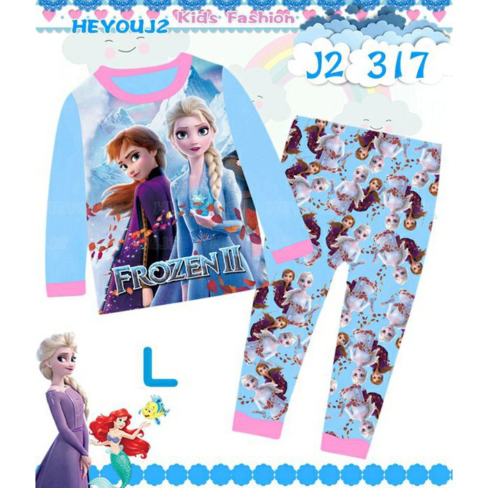 Piyama Baju Tidur Anak Karakter Princess Frozen Elsa Anna Biru J2-317L