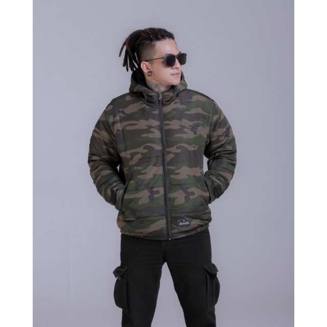 JAKET PUFFER LORENG PARASUT CAMO