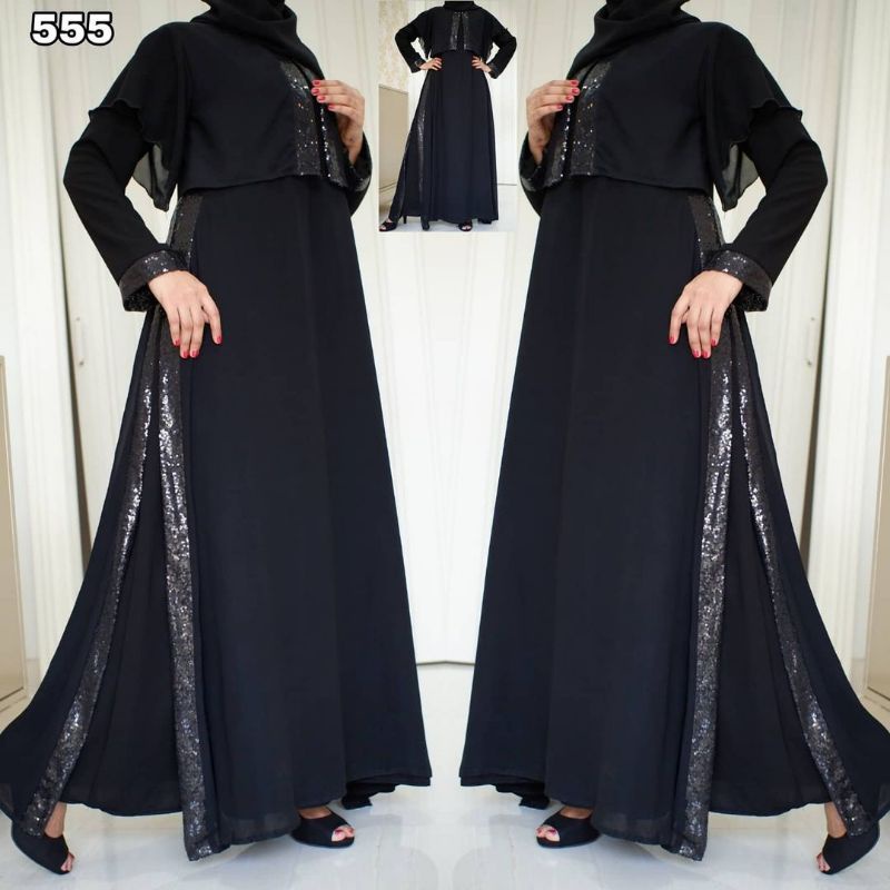 abaya gamis gaun pesta wanita muslimah turkey hitam madina saudi arab all size
