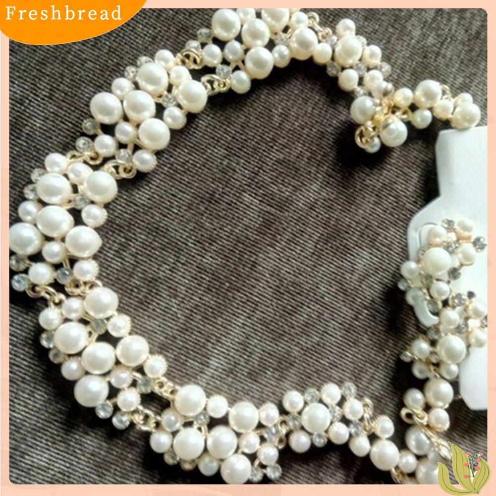 Terlaris 2Pcs Women Fashion Faux Pearl Rhinestone Inlaid Necklace Earrings Jewelry Set
