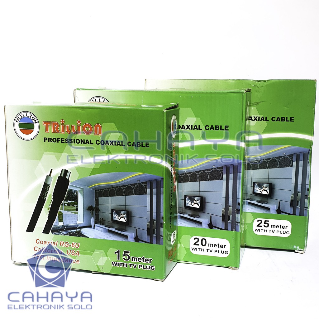 Kabel Antena TV Trillion Tebal + Jack 20m Meter Roll Kualitas Baik UHF