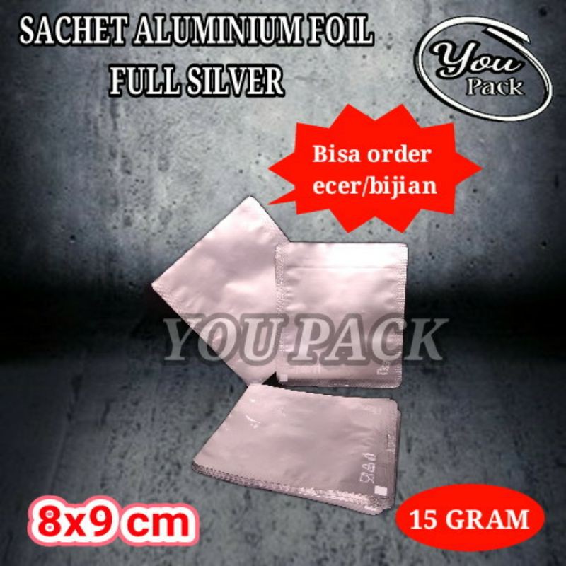 KEMASAN SACHET ALUMINIUM FOIL FULL SILVER 15 GRAM