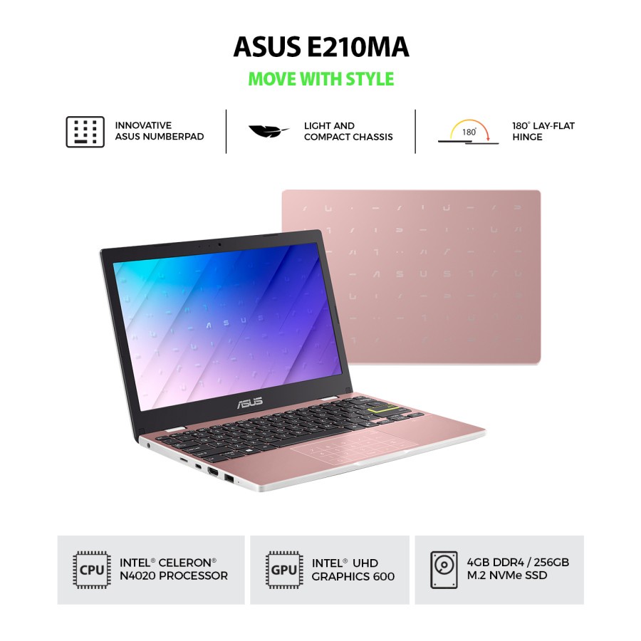 LAPTOP ASUS E210MA INTEL N4020 DDR4 4GB 256GB INTEL UHD 11.6